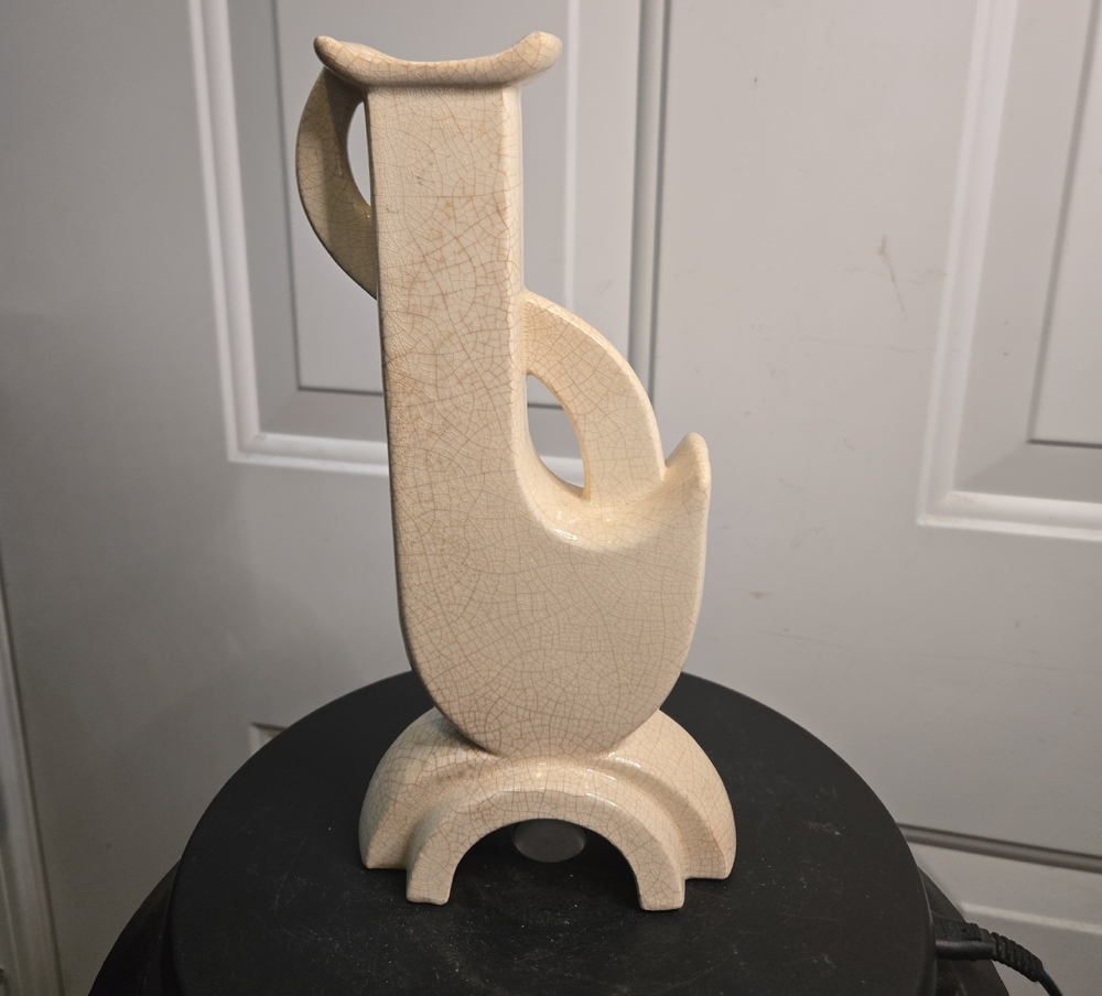 Vintage Modernist MCM Deco Cream Ceramic Vase Craquelure Finish